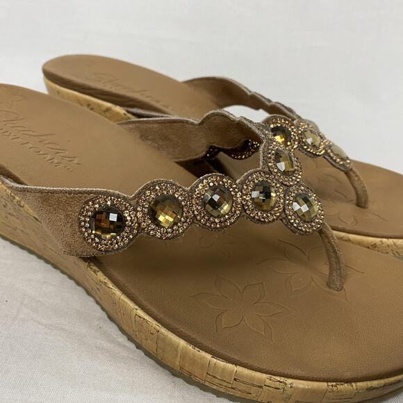 Skechers Beverlee Bizzy Babe Wedge Sandal Womens 10 Brown Rhinestone Luxe Foam - Picture 2 of 14